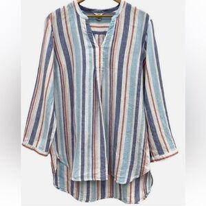 L.L. Bean Striped Blouse Size M 100% LINEN